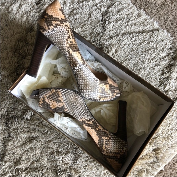 Franco Sarto Snakeskin Boa Open Toe Pump Heels - Picture 2 of 7